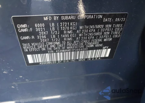 2023 Subaru Ascent Touring 7-Passenger из США, поврежденный, VIN 4S4WMAWD1P3464093